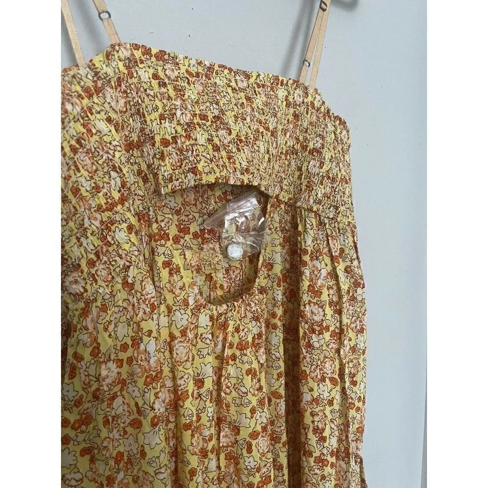 NEW FREE PEOPLE Sz L MOLLY JO FLORAL PRINTED MIDI DRESS MAXI TOP GOLDEN COMBO